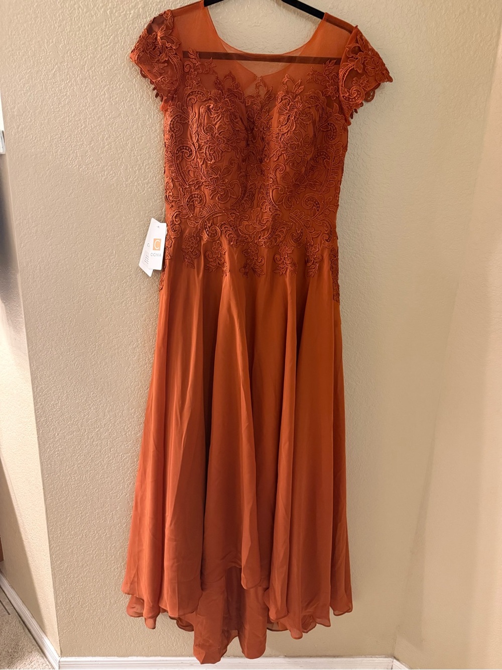 Autumn Orange Formal Dress w/Lace Bodice Chiffon Evening Dress
